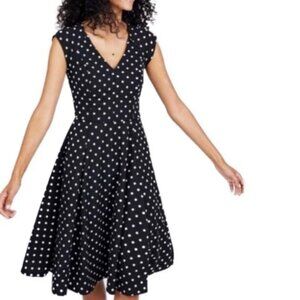 Modcloth Polka Dot Midi Dress, Fit & Flare, V-neck, fully lined, Small